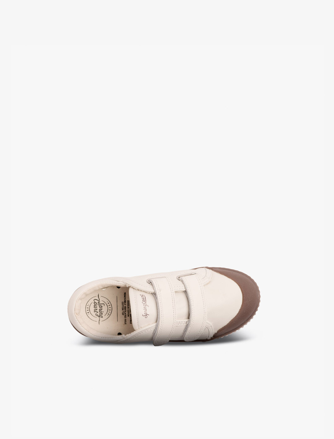 Chaussures enfant Spring Court G2 scratch cuir écru et gomme – vue du dessus