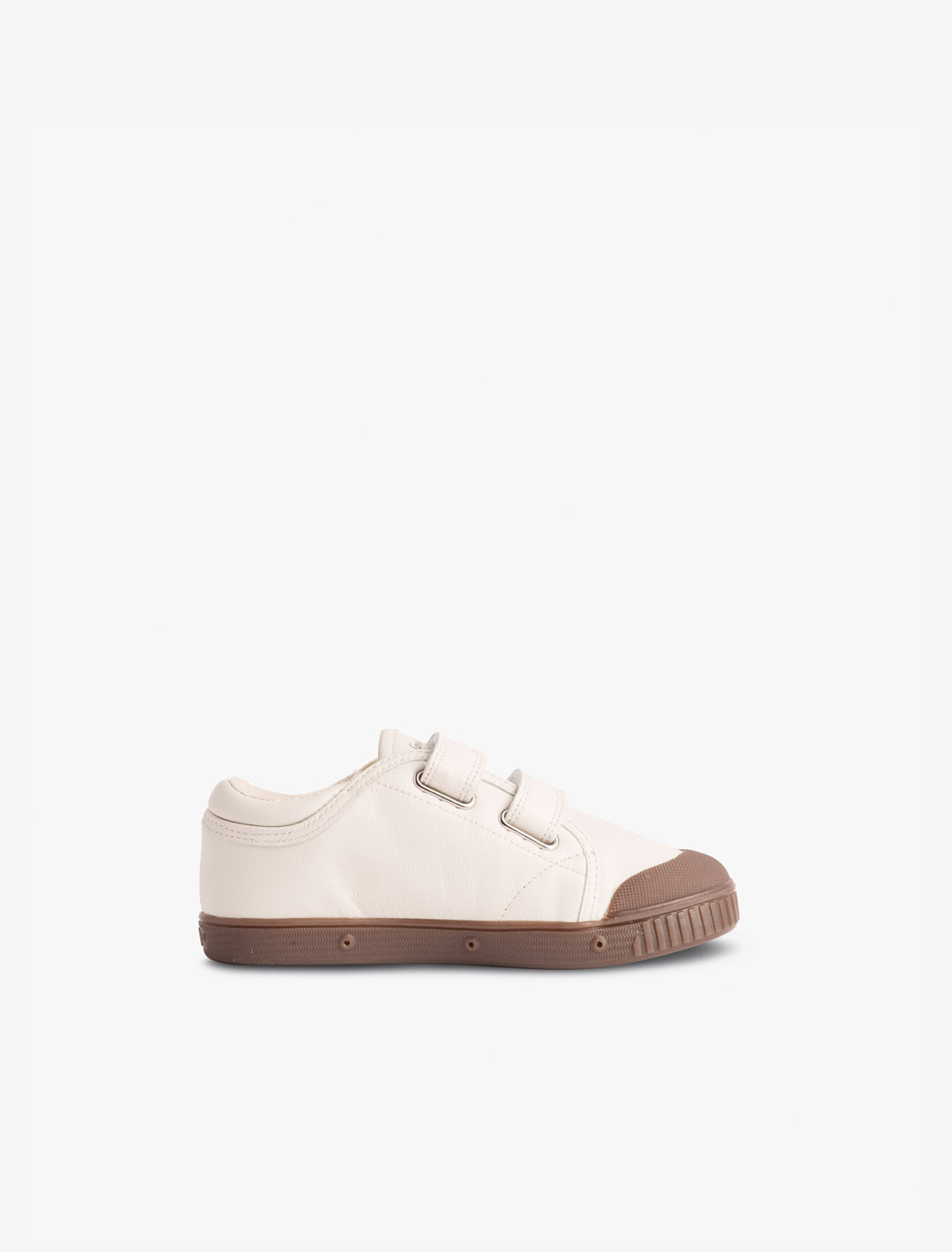 Chaussures enfant Spring Court G2 scratch cuir écru et gomme – vue du côté intérieur