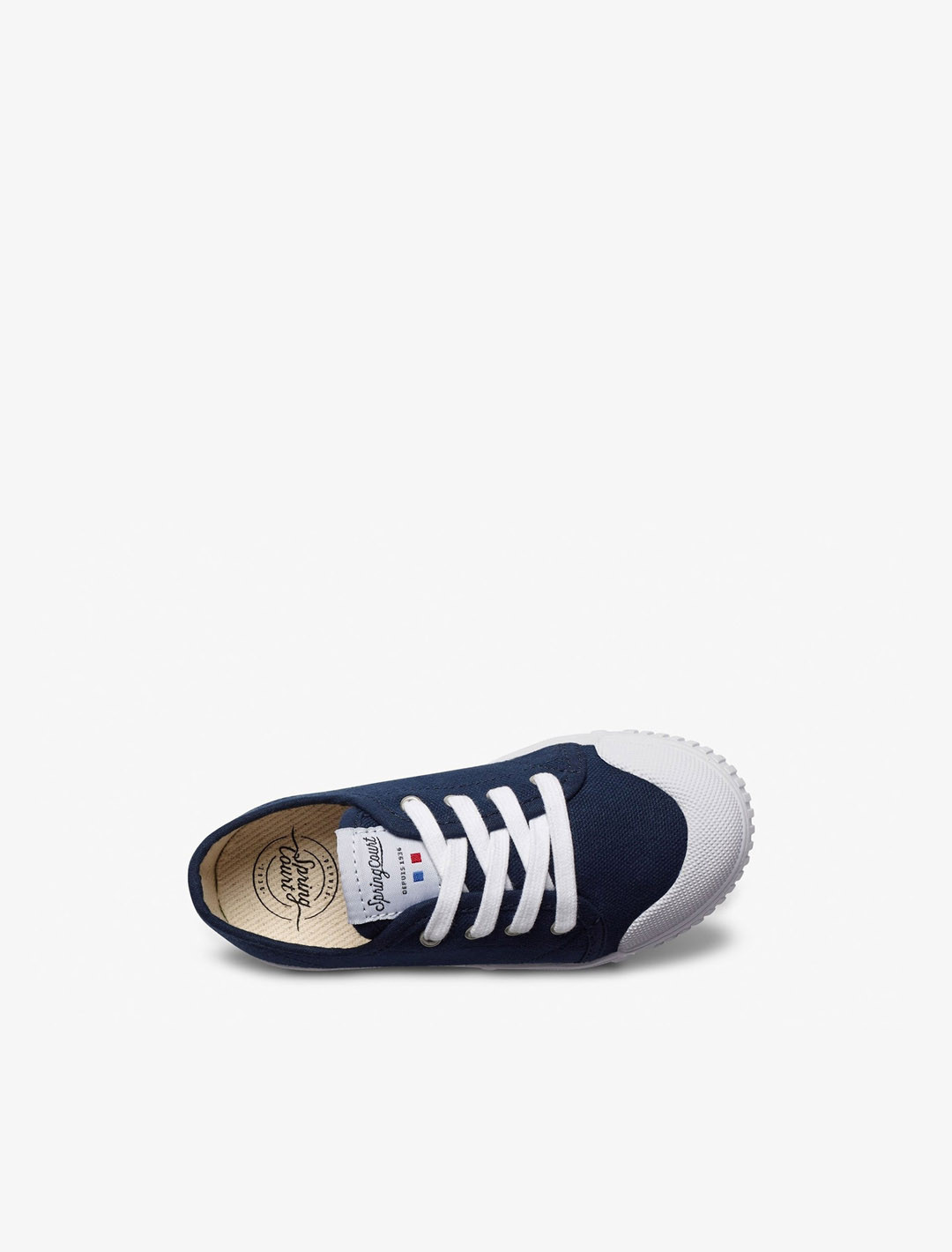 Spring Court G2 children’s shoes in navy cotton – top view