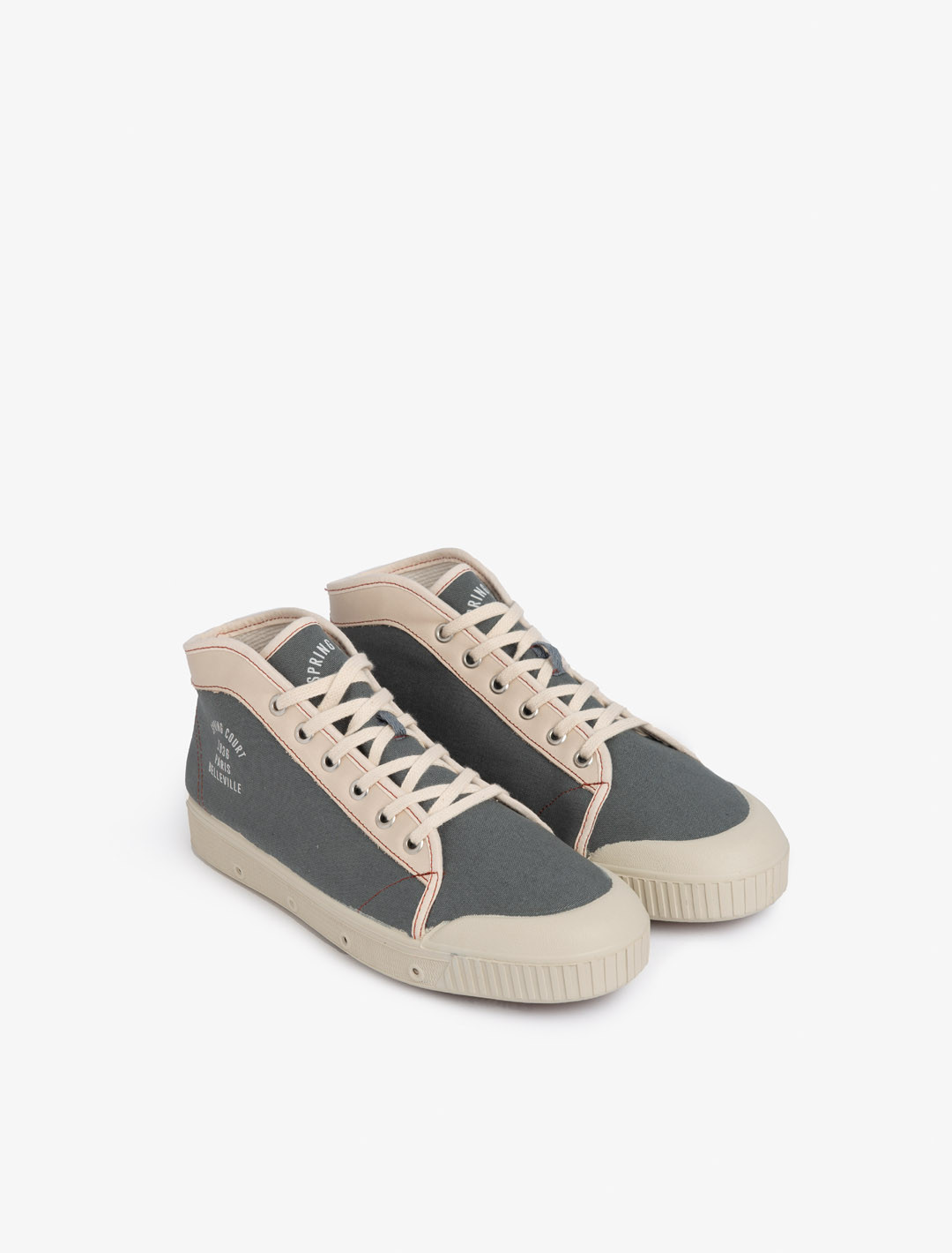 Spring Court T2 grey cotton trainers – three-quarter view