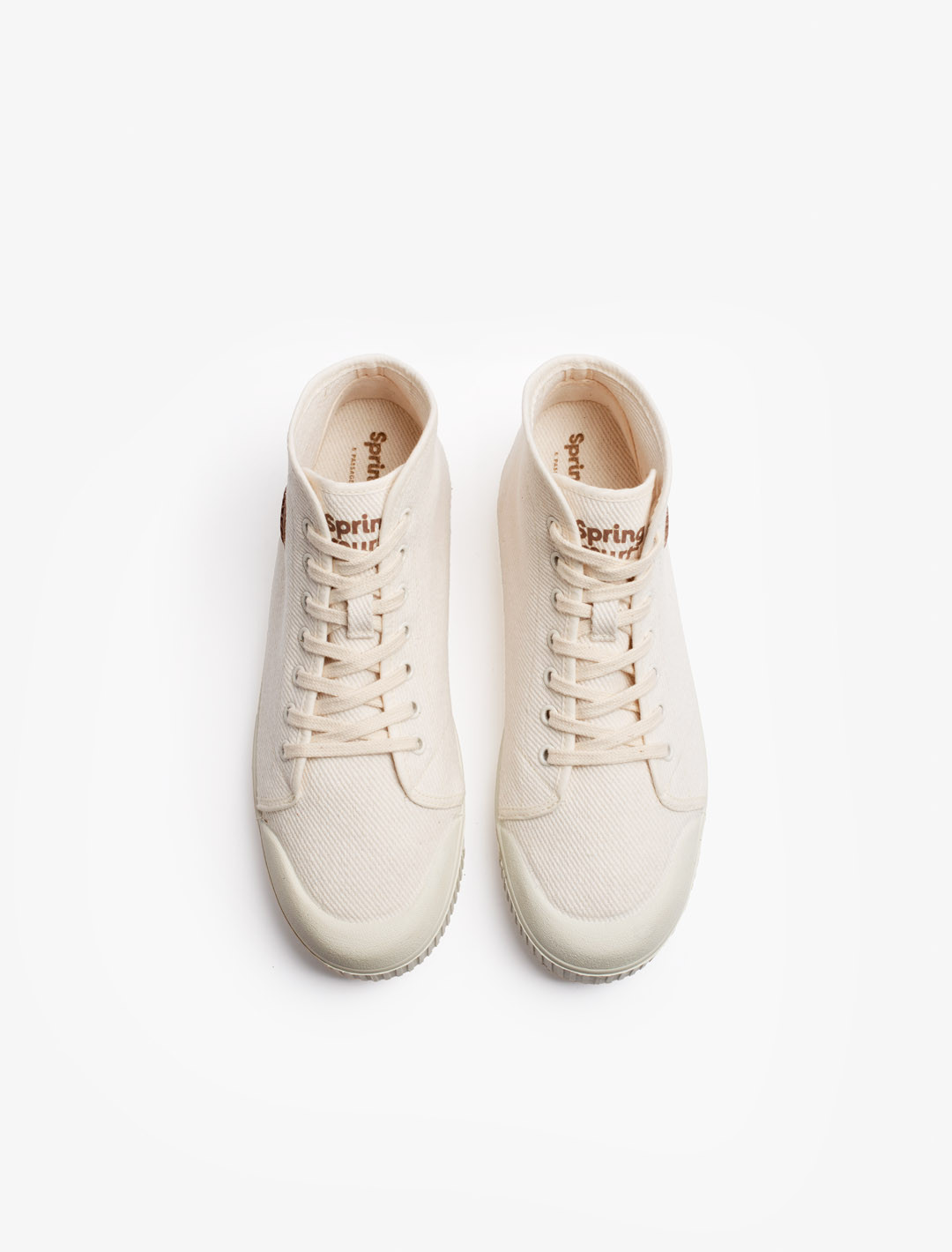 Spring Court B2 off-white cotton sneakers – top worn view