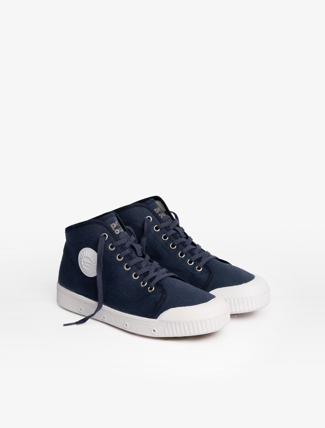 Spring Court B2 navy blue cotton sneakers – three-quarter view