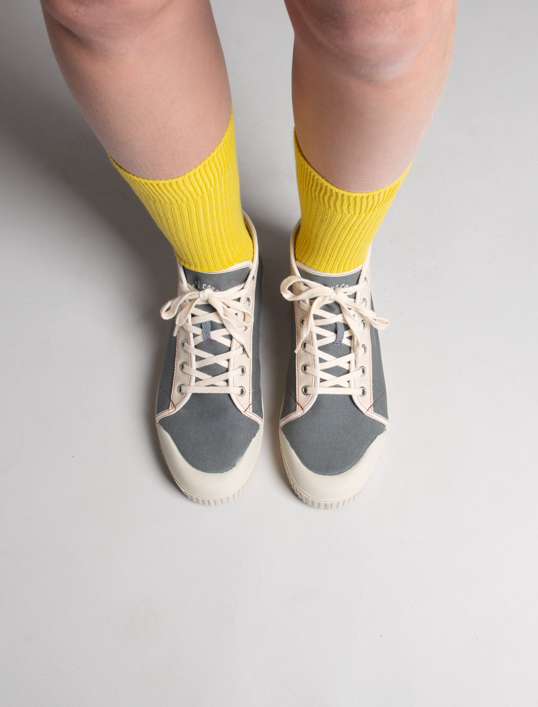 Spring Court T2 grey cotton trainers – worn view from above