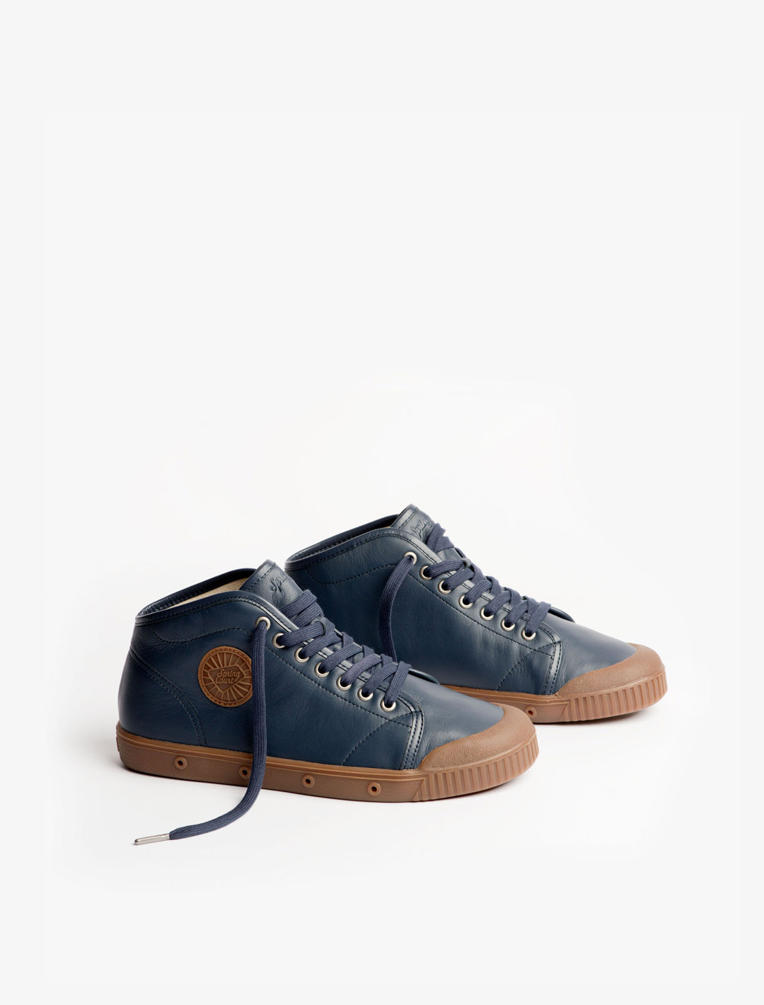 Spring Court B2 indigo leather with gum sole sneakers – side profile view