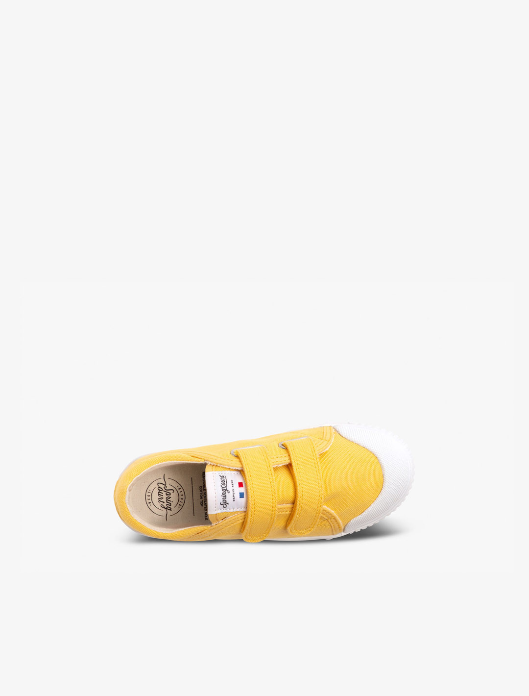 Spring Court G2 children’s shoes in yellow cotton with Velcro – top view
