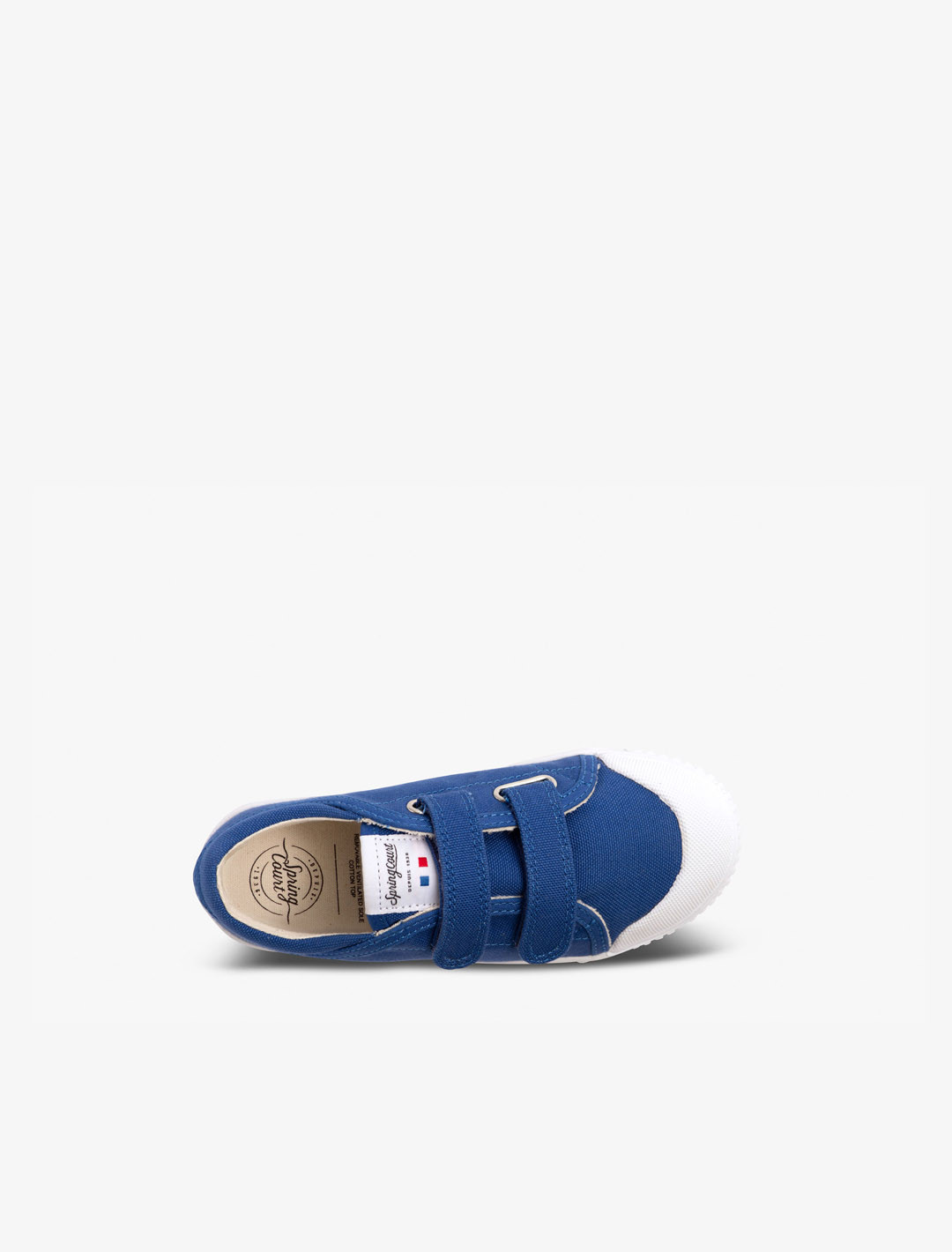 Spring Court G2 children’s shoes in blue cotton with Velcro – top view