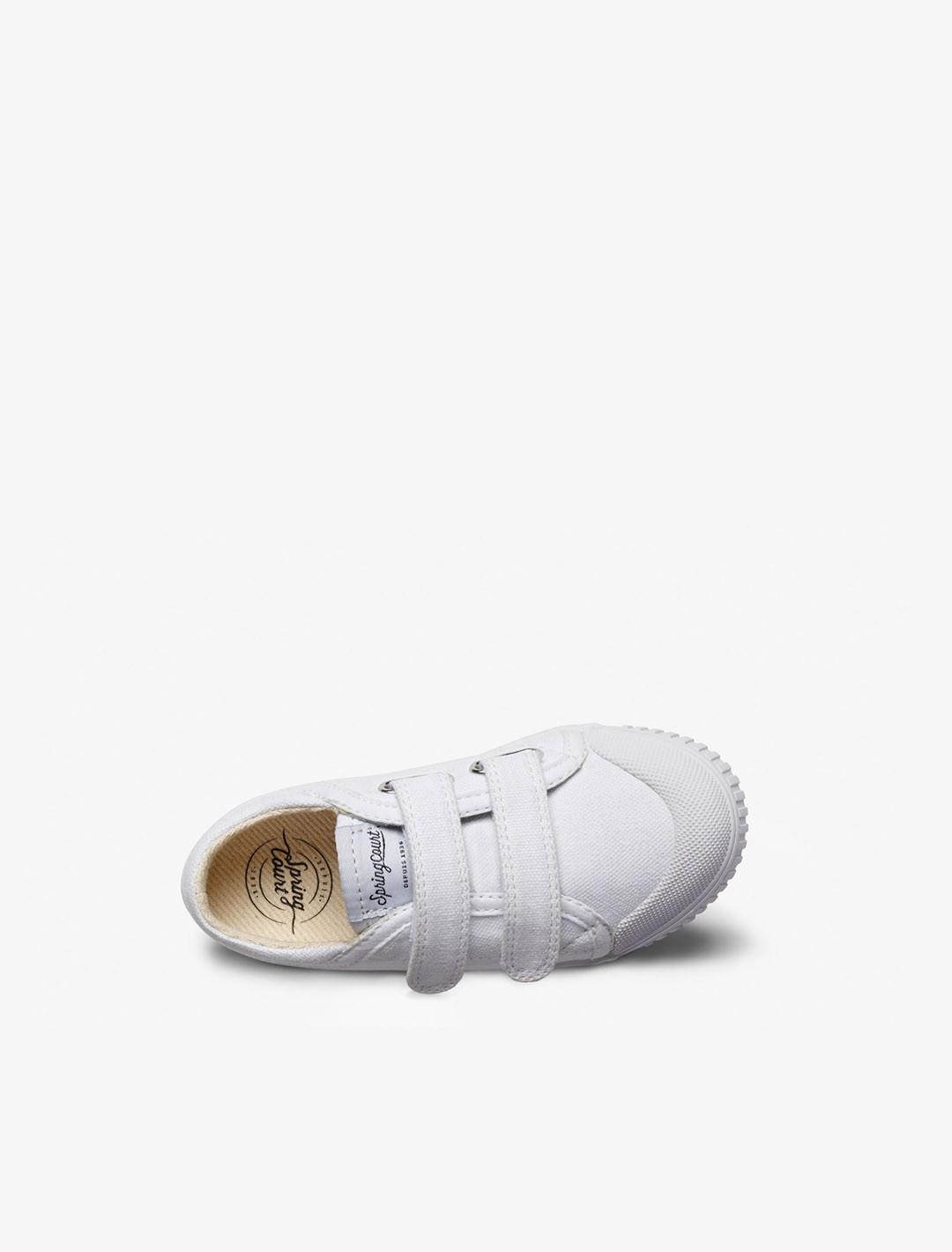 Spring Court G2 children’s shoes in white cotton with Velcro – top view