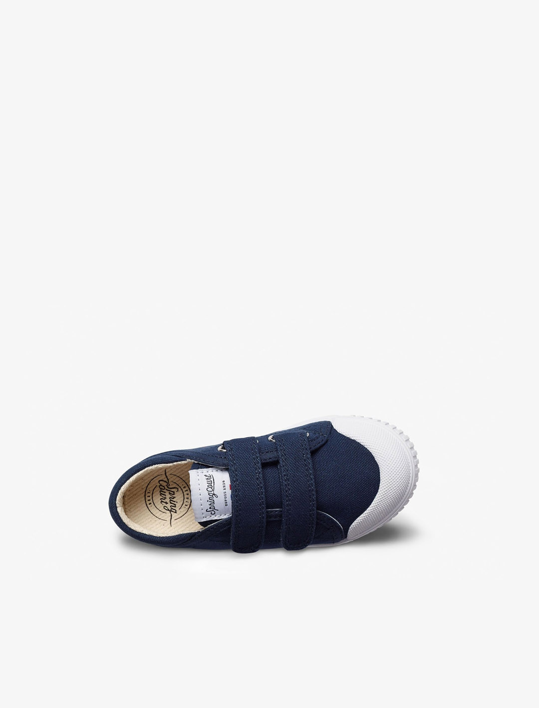 Spring Court G2 children’s shoes in navy cotton with Velcro – top view